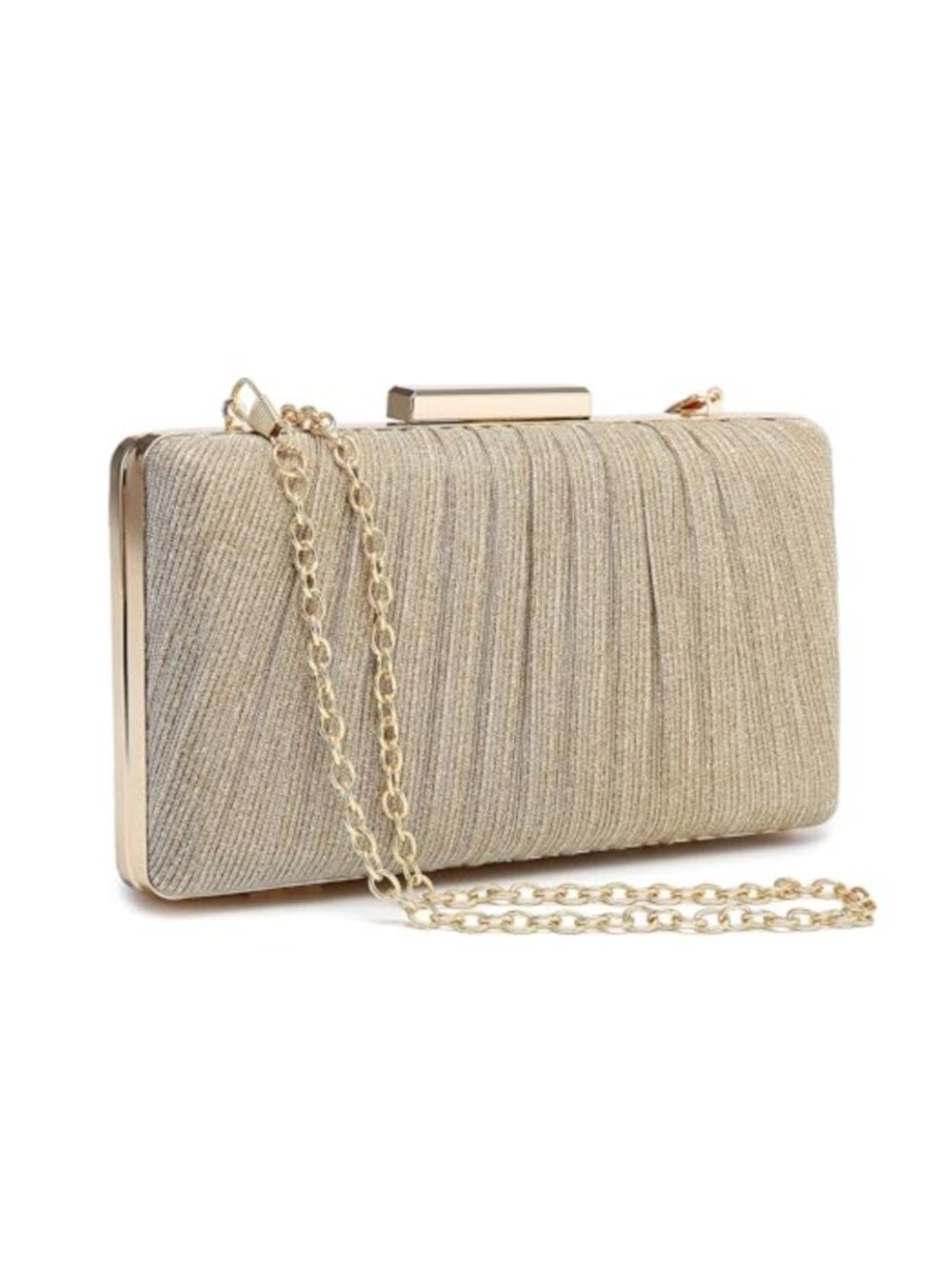 Pleated Sparkling Evening Clutch with Metal Clasp